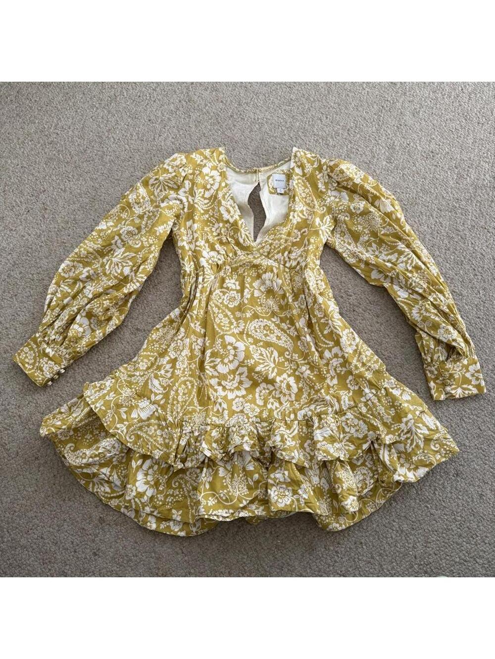 Maeve by anthropologie yellow & white paisley print mini dress